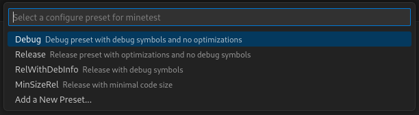 VSCode CMake Preset Selection